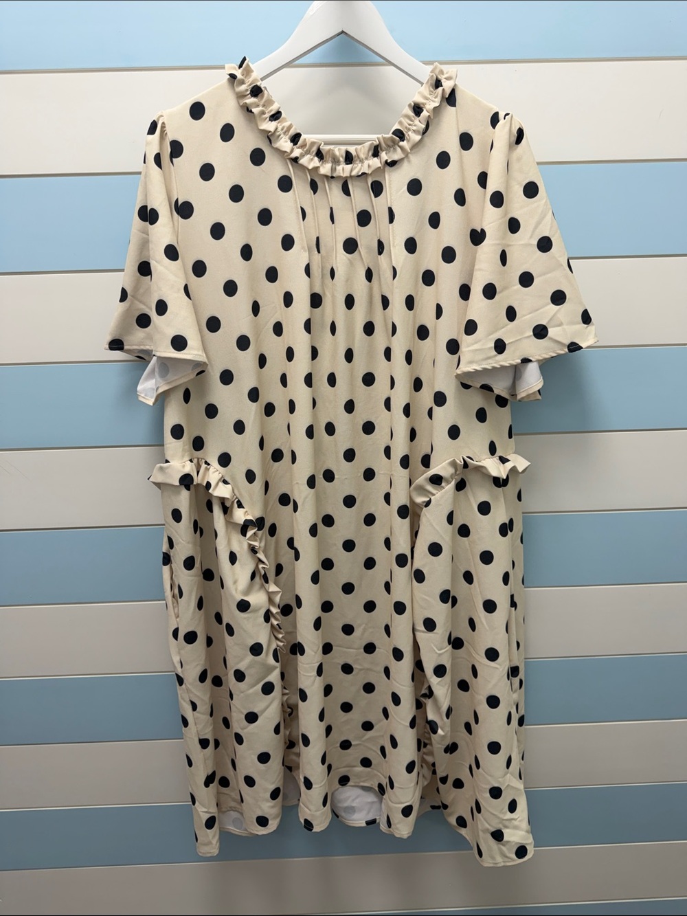Cream Polka Dot Ruffle Dress - Plus Size